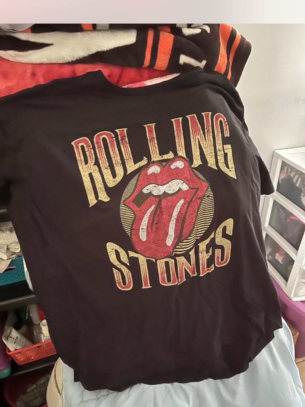 the Rolling Stones Black Kids Short Sleeve Tee with Red Tongue Graphics